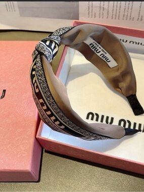 Miu Miu Taupe and Black Knotted Logo Headband